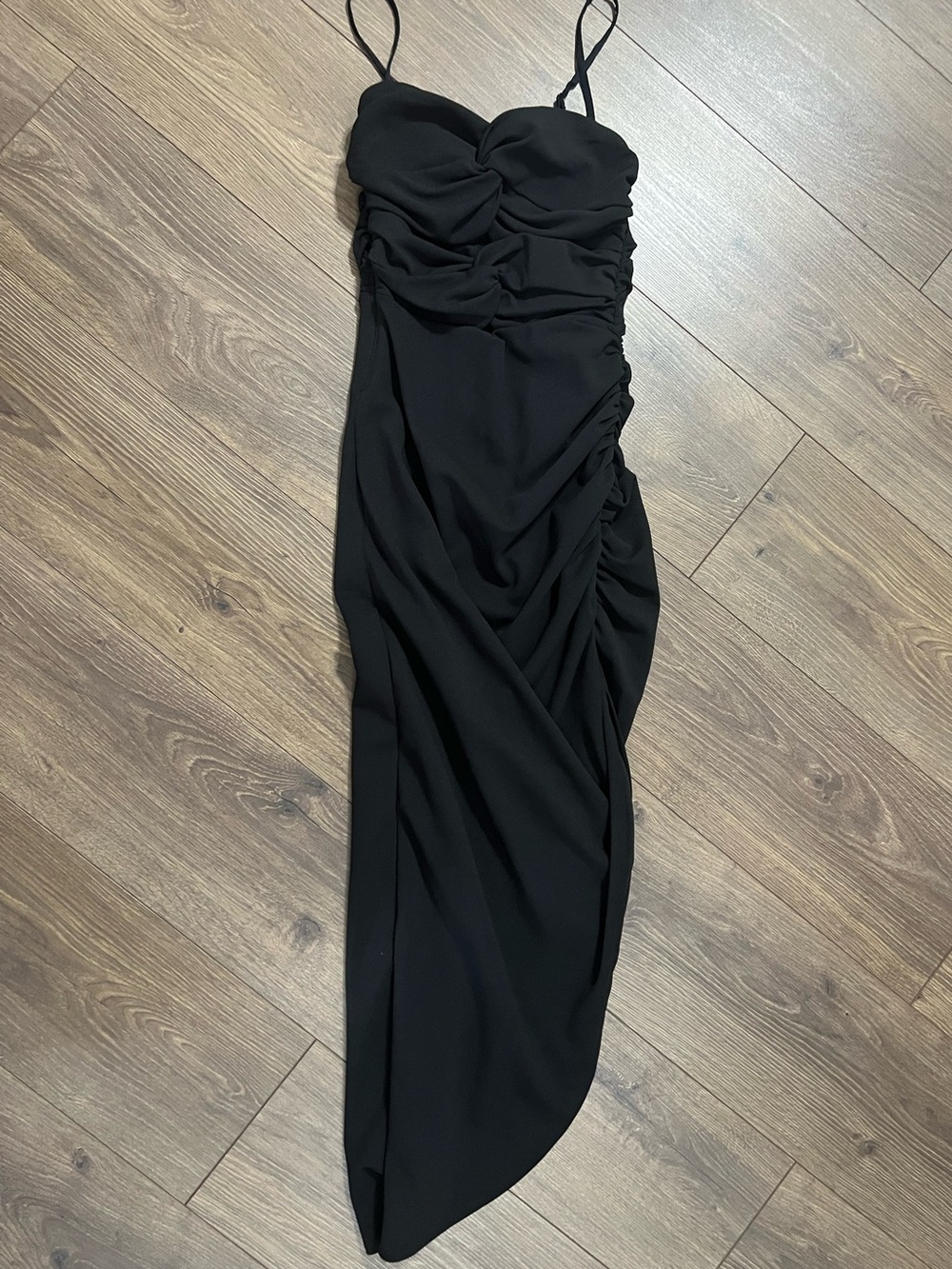 Abercrombie & Fitch Black Ruched Cutout Twist Front Midi Dress NWOT - Picture 3 of 12